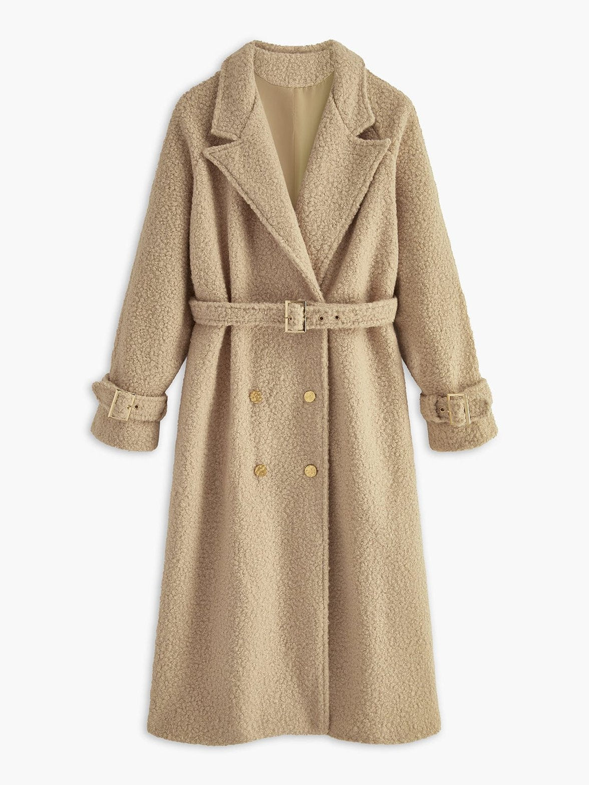 Manteau long teddy beige douceur