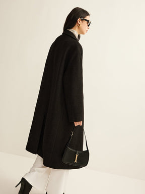 Manteau tweed noir coupe droite lune