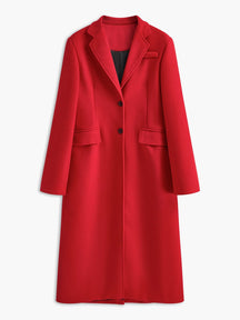 Manteau long tweed rouge élégant harmonie
