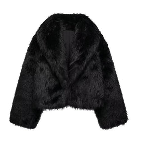 Manteau sophistiqué en fausse fourrure noire étoile