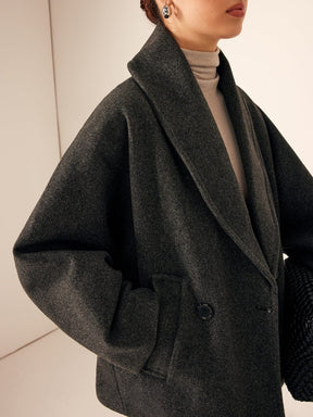 Manteau tweed gris détail tissu nuage