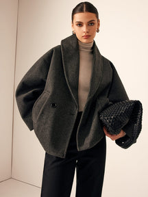 Manteau tweed gris oversize élégant papillon