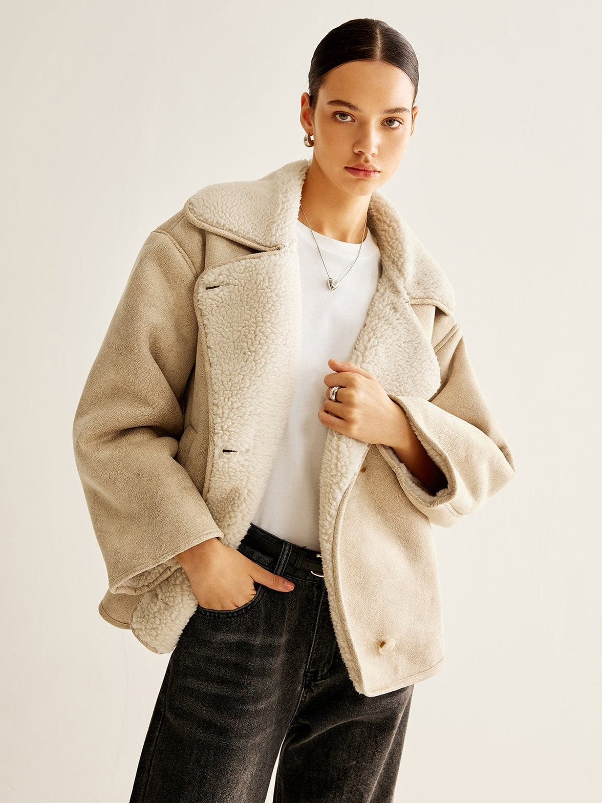 Manteau polaire beige doublé chaud douceur