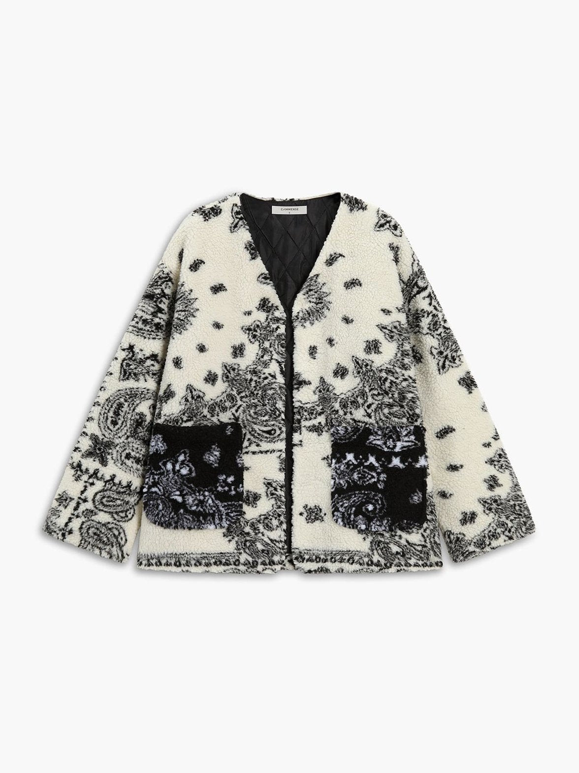 Manteau polaire motif cachemire blanc et noir douceur