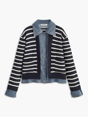Manteau rayé denim et tricot confort chic