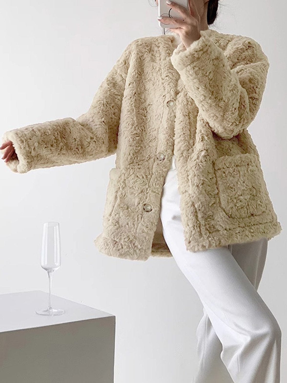 Manteau teddy beige douceur