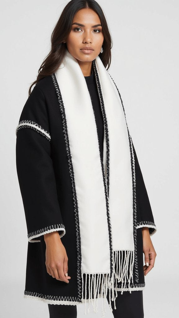 Manteau tweed à franges blanc brillant