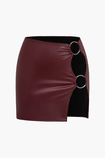 Jupe asymétrique en simili cuir marron tendance
