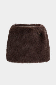 Mini-jupe en fausse fourrure marron vue de face - douceur