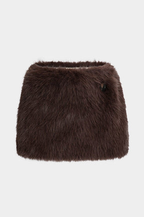 Mini-jupe en fausse fourrure marron vue de face - douceur