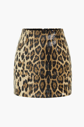 Mini-jupe léopard à sequins dorés soleil