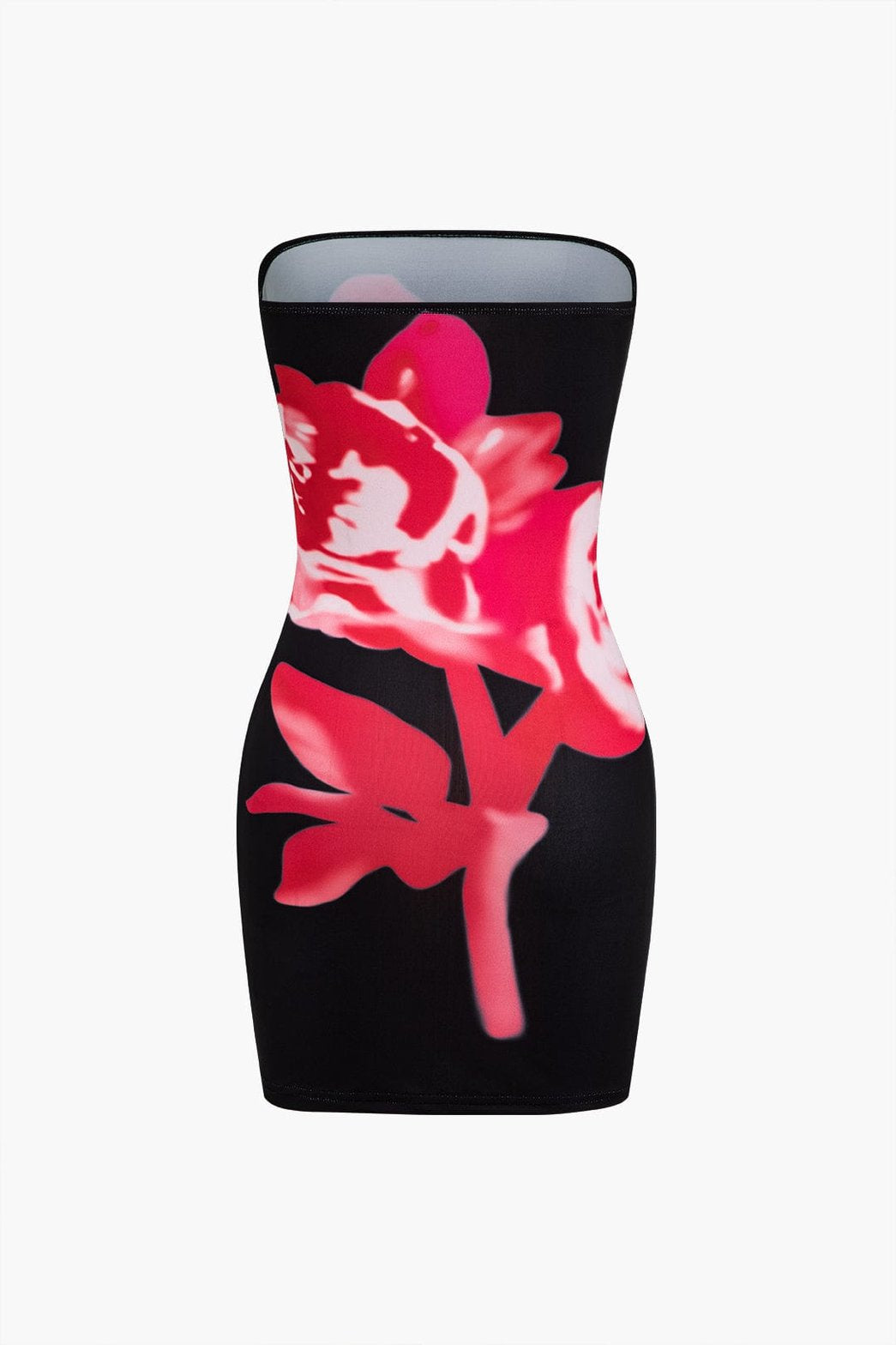 Robe bustier moulante imprimé floral rouge lune