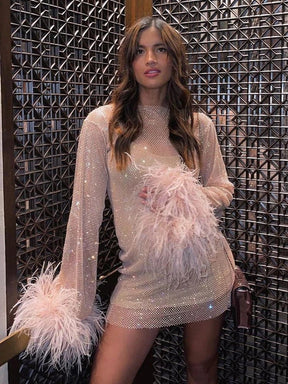 Robe plumes vue côté cristal