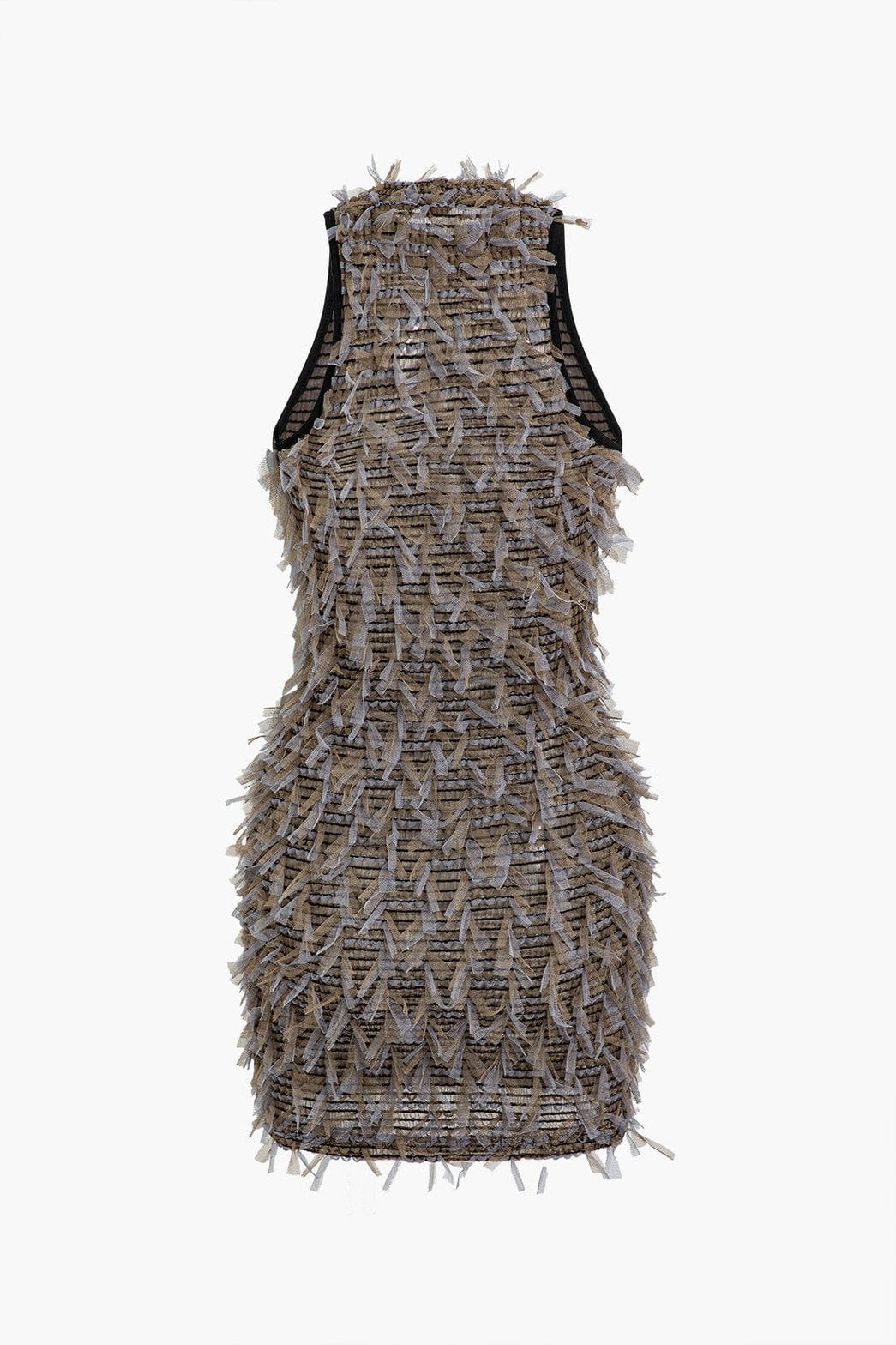 Détail des franges de la robe noire cristal