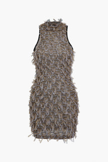Robe courte à franges détail texture lune