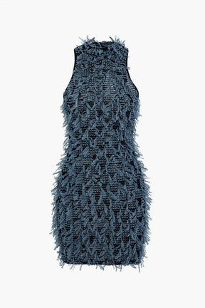 Mini robe à franges noire vue de face étoile