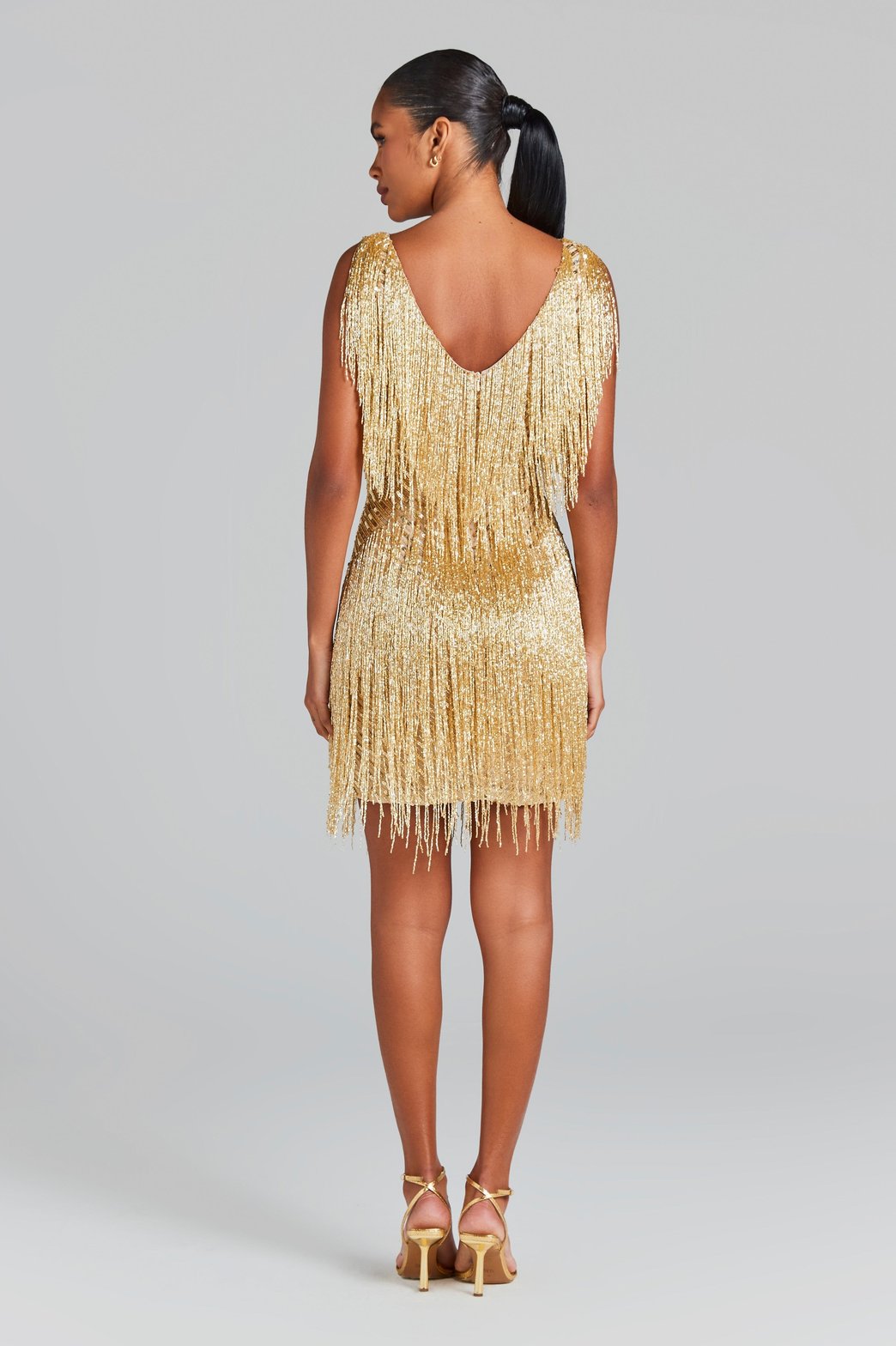 Robe de soirée à franges scintillantes vague