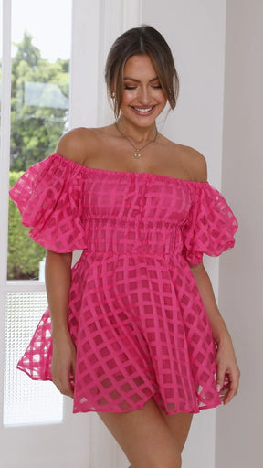 Mini robe rose à manches bouffantes élégante soleil