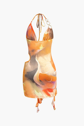 Vue de dos robe moulante motif abstrait flamme