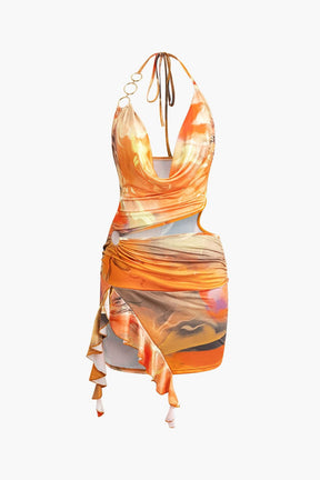 Robe courte drapée motif abstrait chaleur