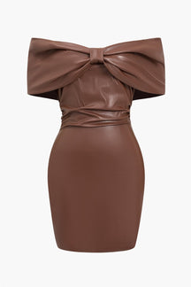 Mini robe marron simili cuir avec nœud étoile