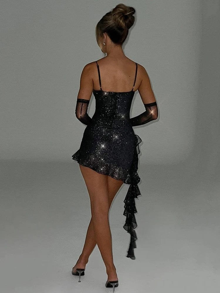 Robe courte à volants détail dos galaxie