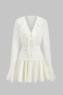 Robe mini blanche à volants vue de face papillon
