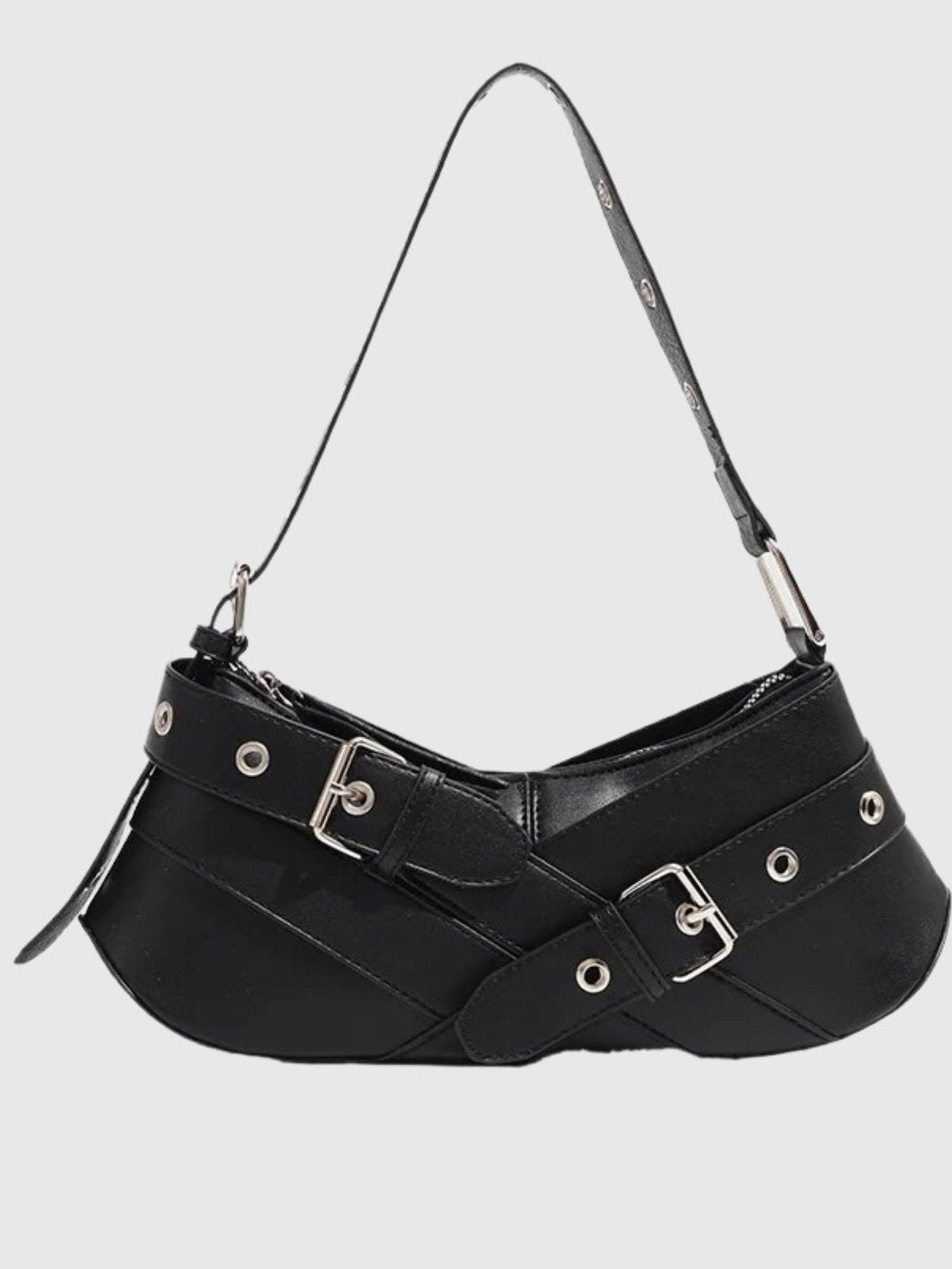 Sac bandoulière noir élégant vue avant majestueux