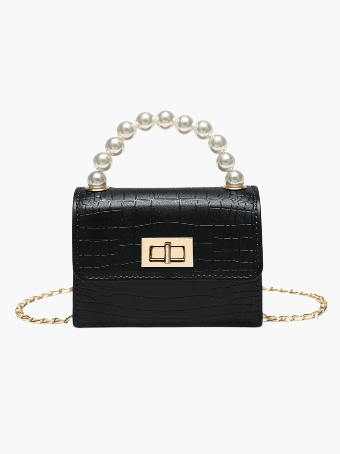 Mini sac noir effet croco avec anse perlée étoile