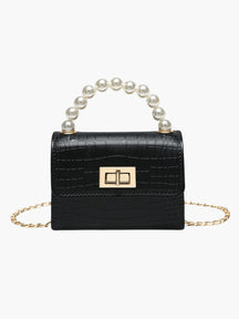 Mini sac noir effet croco avec anse perlée étoile