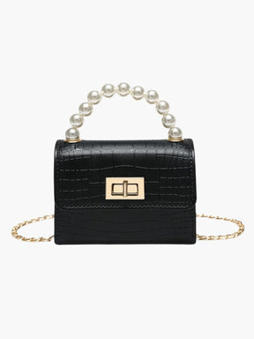 Mini sac noir effet croco avec anse perlée étoile