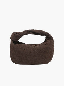 Mini sac tressé marron vue de face soleil