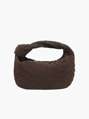 Mini sac tressé marron vue de face soleil