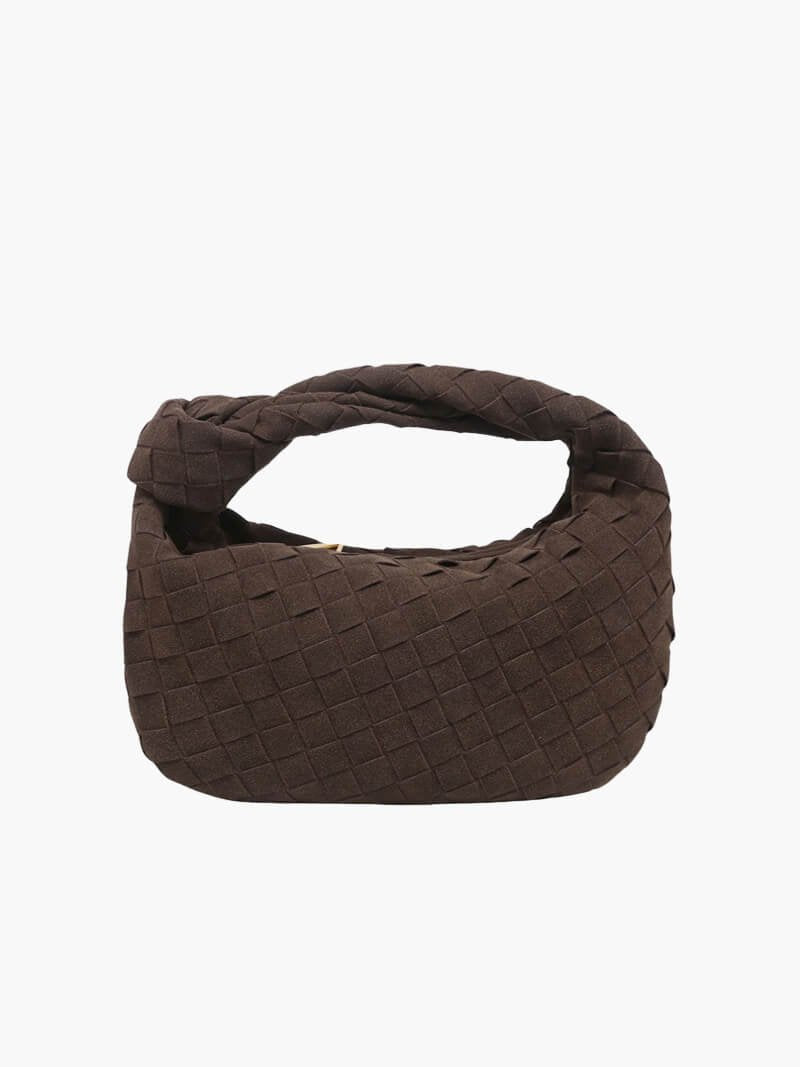 Mini sac tressé marron vue de face soleil
