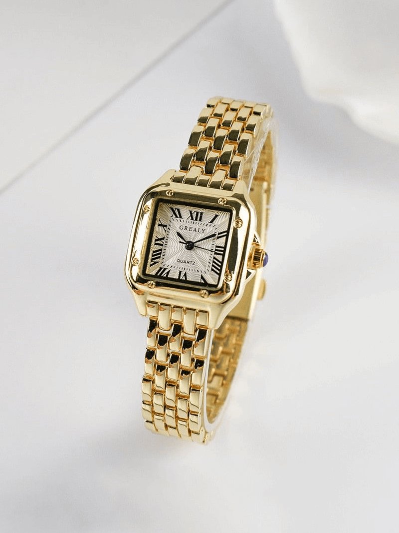Montre carrée dorée élégante crystal