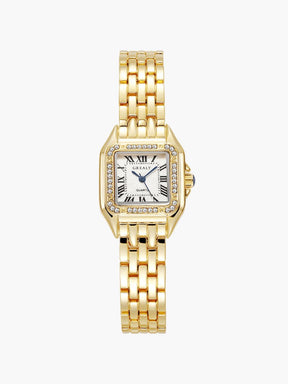 Montre carrée bracelet doré rubis