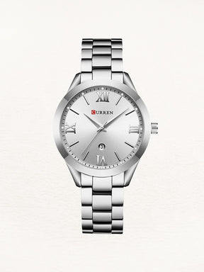 Montre élégante en acier inoxydable avec cadran argenté étincelle