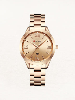 Montre femme or rose élégante avec chiffres romains étincelle
