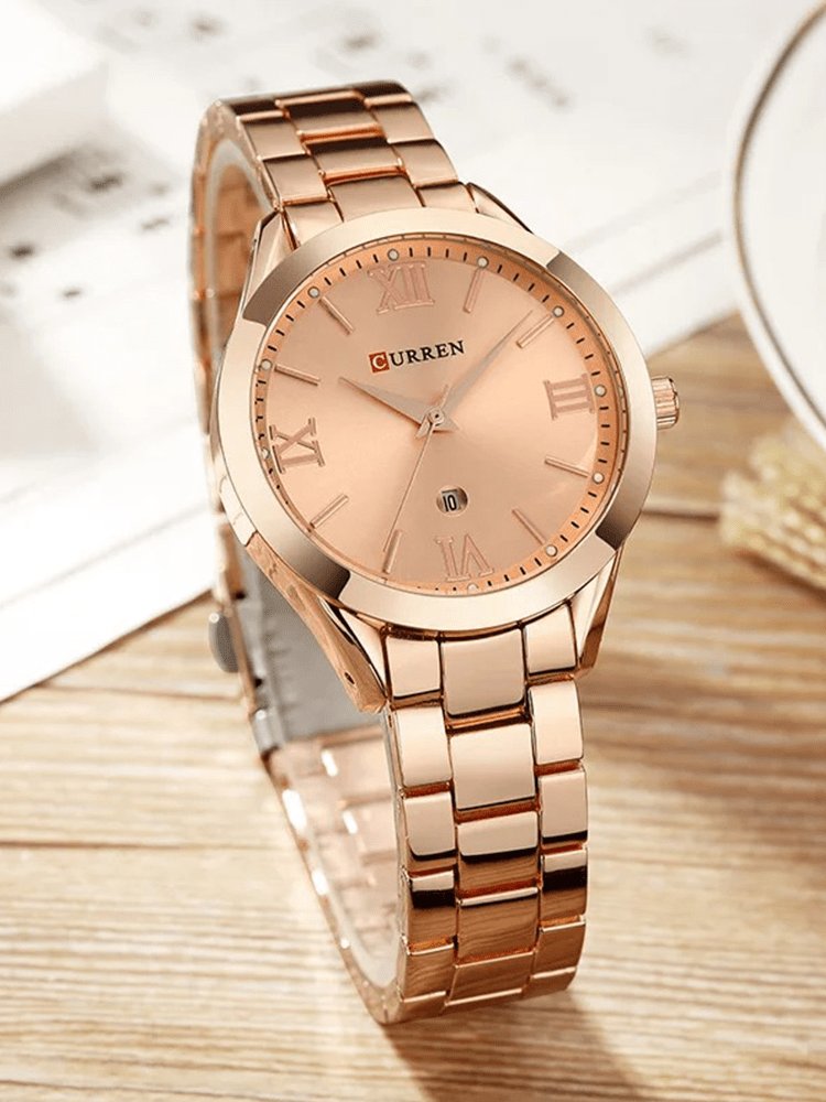Montre Ella or rose vue de profil cristal