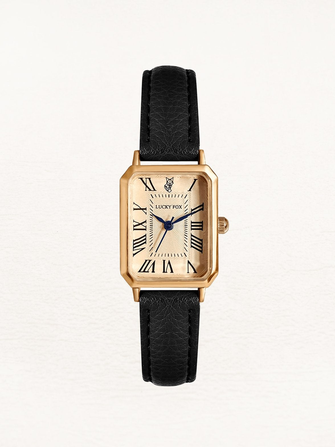 Montre élégante Florenza boîtier carré or bracelet cuir noir velours