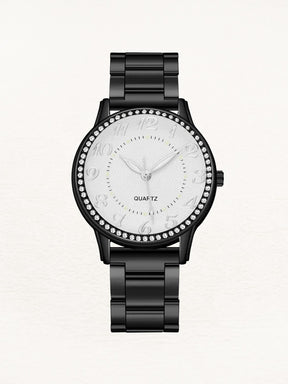 Montre femme noire avec cristaux étincelants jasmin
