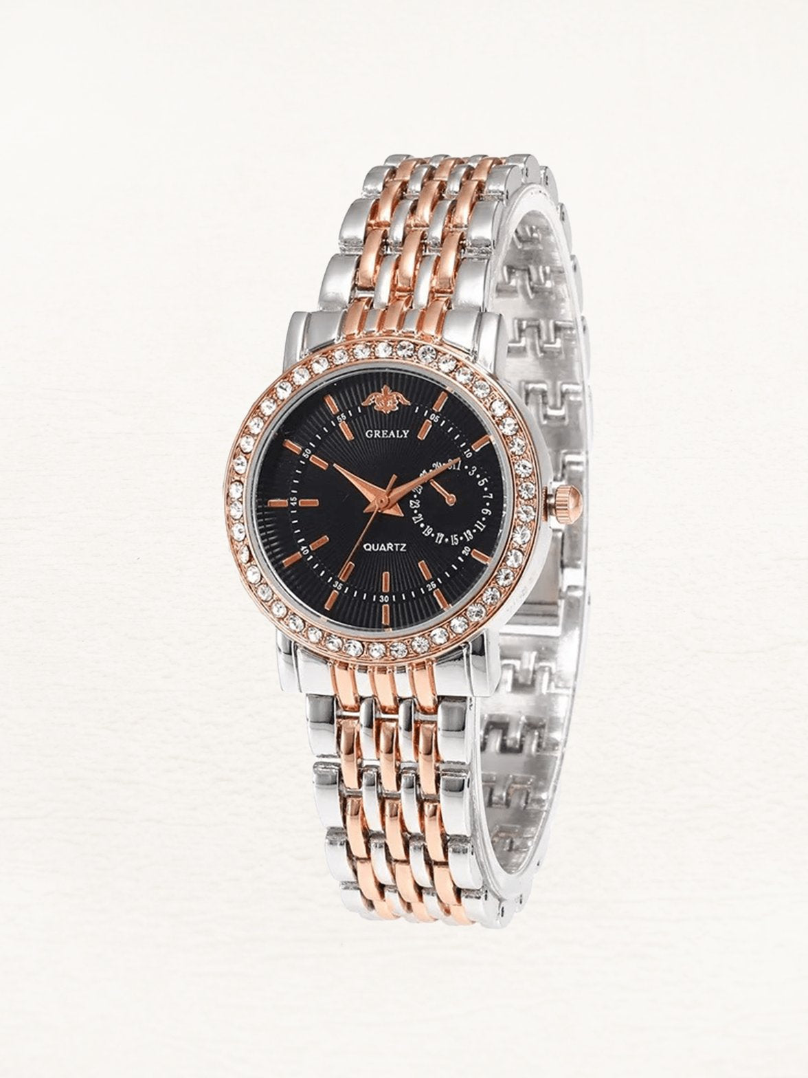 Montre femme luxe bracelet bicolore argenté et or rose étoile