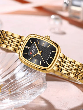 Montre femme acier doré vue de profil - Cristal