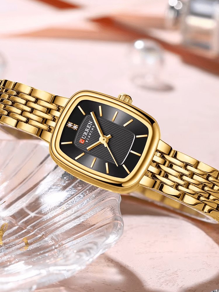Montre femme acier doré vue de profil - Cristal