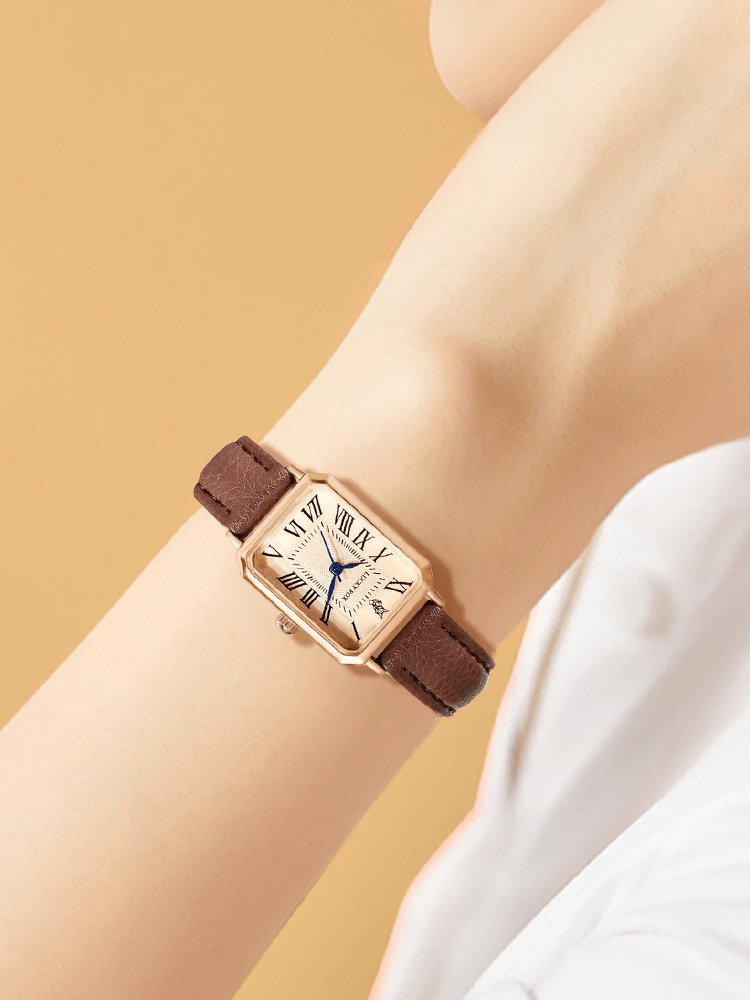 Montre Florenza dorée avec bracelet cuir marron élégant soleil