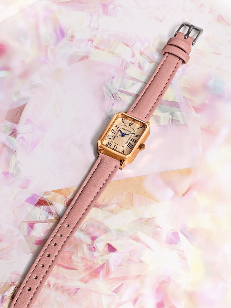 Montre carrée Florenza or rose vue détaillée cristal
