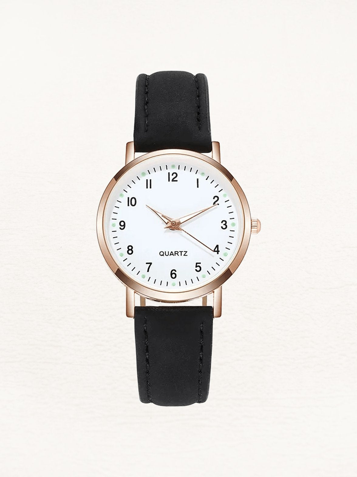 Montre or rose bracelet cuir noir élégante papillon