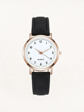 Montre or rose bracelet cuir noir élégante papillon