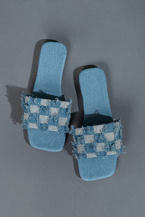 Vue de dessus mules denim azur