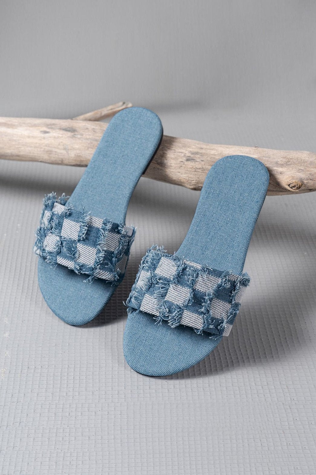 Mules denim effet usé vue latérale brise